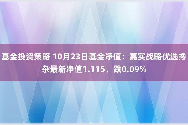 基金投资策略 10月23日基金净值：嘉实战略优选搀杂最新净值1.115，跌0.09%