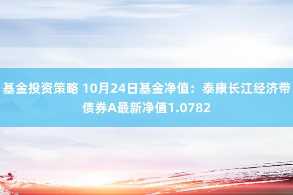 基金投资策略 10月24日基金净值：泰康长江经济带债券A最新净值1.0782