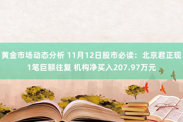 黄金市场动态分析 11月12日股市必读：北京君正现1笔巨额往复 机构净买入207.97万元