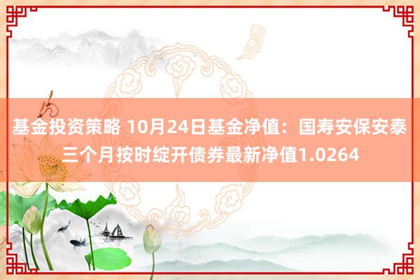 基金投资策略 10月24日基金净值：国寿安保安泰三个月按时绽开债券最新净值1.0264