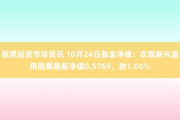 股票投资市场资讯 10月24日基金净值：农银新兴滥用股票最新净值0.5769，跌1.06%