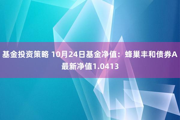 基金投资策略 10月24日基金净值：蜂巢丰和债券A最新净值1.0413