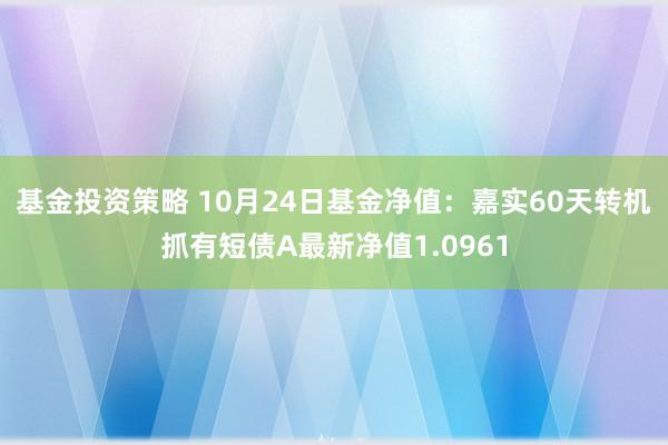 基金投资策略 10月24日基金净值：嘉实60天转机抓有短债A最新净值1.0961