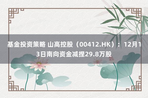 基金投资策略 山高控股（00412.HK）：12月13日南向资金减捏29.8万股