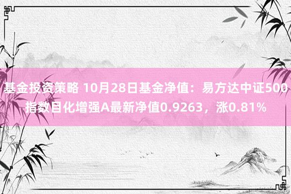 基金投资策略 10月28日基金净值：易方达中证500指数目化增强A最新净值0.9263，涨0.81%