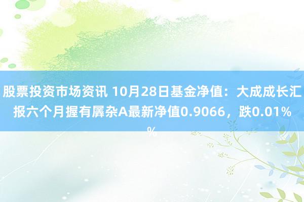 股票投资市场资讯 10月28日基金净值：大成成长汇报六个月握有羼杂A最新净值0.9066，跌0.01%