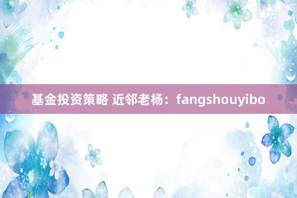 基金投资策略 近邻老杨：fangshouyibo