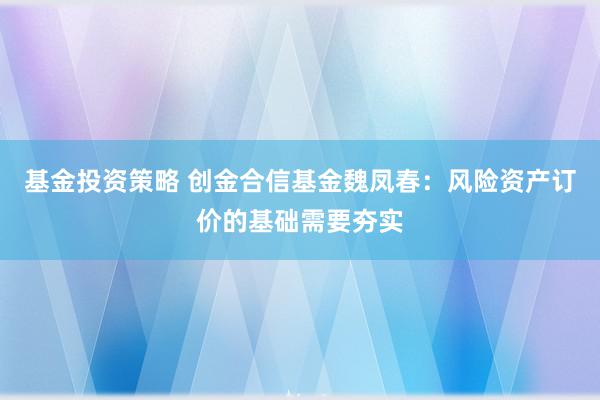 基金投资策略 创金合信基金魏凤春：风险资产订价的基础需要夯实