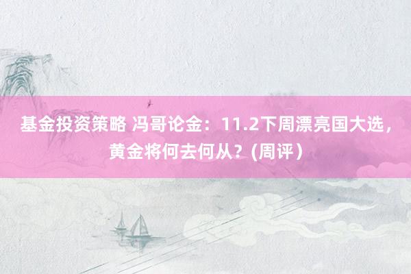 基金投资策略 冯哥论金：11.2下周漂亮国大选，黄金将何去何从？(周评）