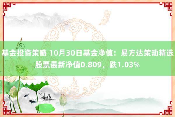 基金投资策略 10月30日基金净值：易方达策动精选股票最新净值0.809，跌1.03%