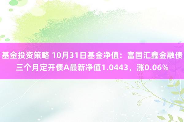 基金投资策略 10月31日基金净值：富国汇鑫金融债三个月定开债A最新净值1.0443，涨0.06%