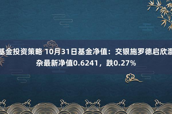 基金投资策略 10月31日基金净值：交银施罗德启欣混杂最新净值0.6241，跌0.27%