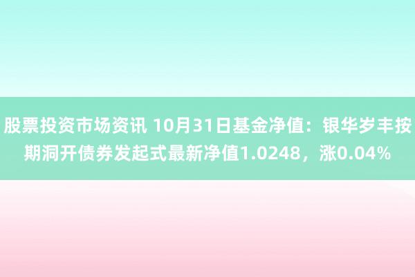 股票投资市场资讯 10月31日基金净值：银华岁丰按期洞开债券发起式最新净值1.0248，涨0.04%