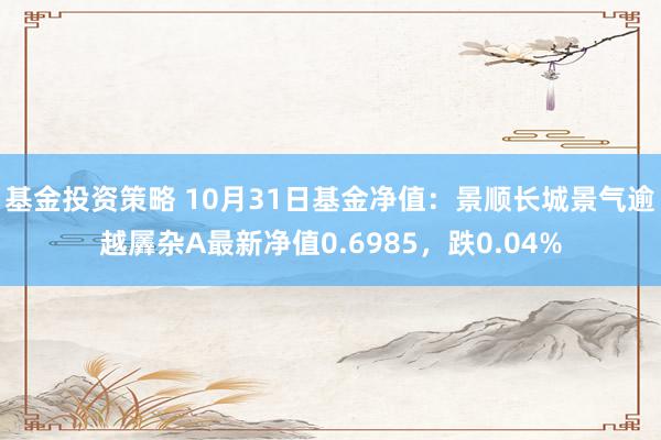 基金投资策略 10月31日基金净值：景顺长城景气逾越羼杂A最新净值0.6985，跌0.04%