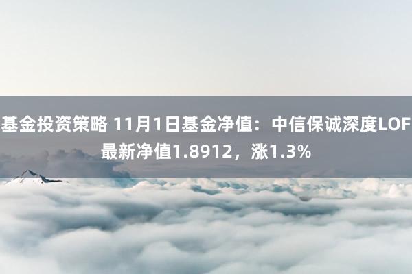 基金投资策略 11月1日基金净值：中信保诚深度LOF最新净值1.8912，涨1.3%