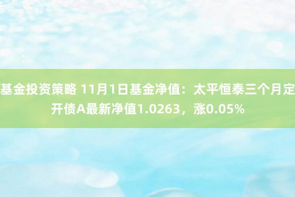 基金投资策略 11月1日基金净值：太平恒泰三个月定开债A最新净值1.0263，涨0.05%