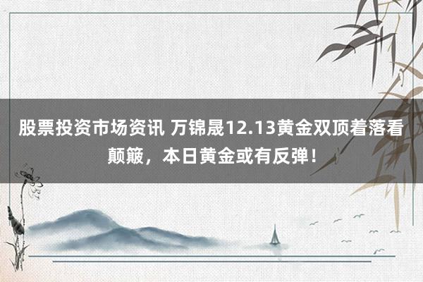 股票投资市场资讯 万锦晟12.13黄金双顶着落看颠簸，本日黄金或有反弹！