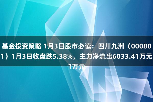 基金投资策略 1月3日股市必读：四川九洲（000801）1月3日收盘跌5.38%，主力净流出6033.41万元