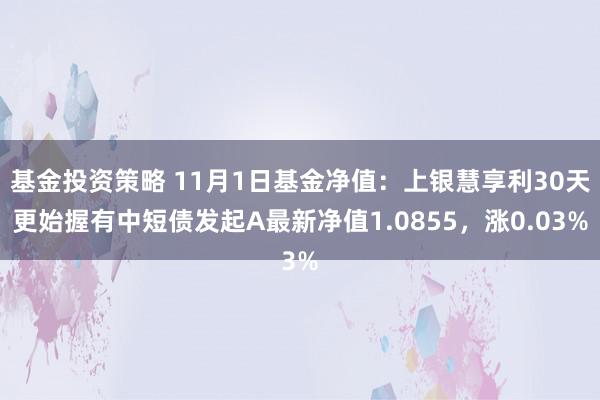 基金投资策略 11月1日基金净值：上银慧享利30天更始握有中短债发起A最新净值1.0855，涨0.03%