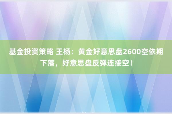 基金投资策略 王杨：黄金好意思盘2600空依期下落，好意思盘反弹连接空！