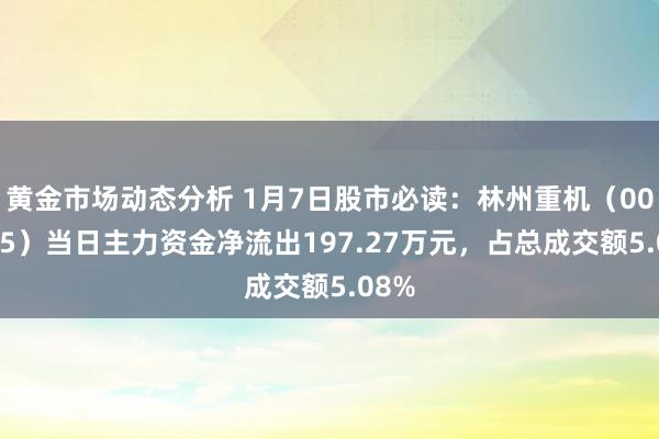 黄金市场动态分析 1月7日股市必读：林州重机（002535）当日主力资金净流出197.27万元，占总成交额5.08%