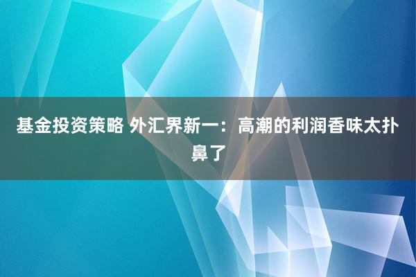 基金投资策略 外汇界新一：高潮的利润香味太扑鼻了