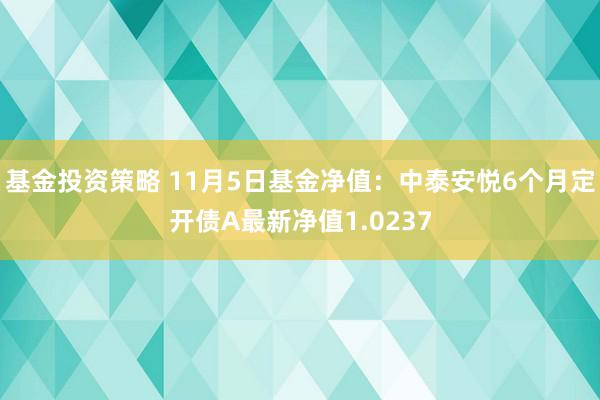 基金投资策略 11月5日基金净值：中泰安悦6个月定开债A最新净值1.0237