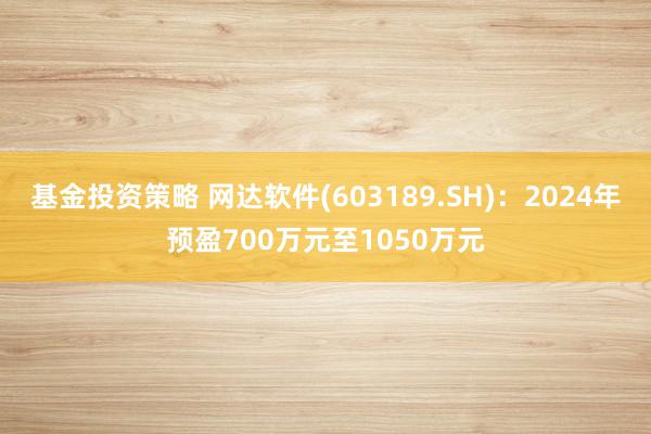 基金投资策略 网达软件(603189.SH)：2024年预盈700万元至1050万元