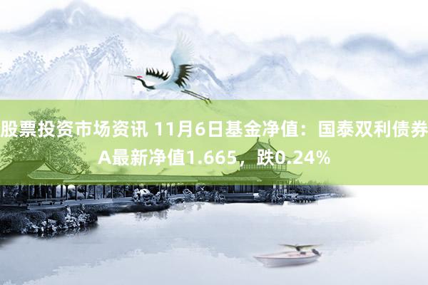 股票投资市场资讯 11月6日基金净值：国泰双利债券A最新净值1.665，跌0.24%