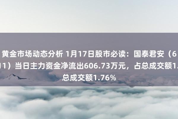 黄金市场动态分析 1月17日股市必读：国泰君安（601211）当日主力资金净流出606.73万元，占总成交额1.76%