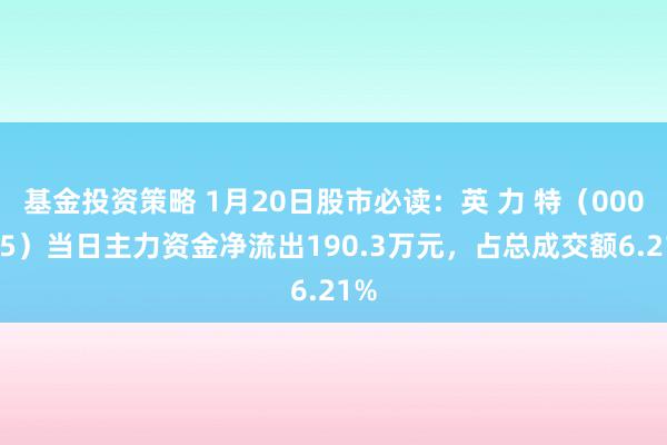 基金投资策略 1月20日股市必读：英 力 特（000635）当日主力资金净流出190.3万元，占总成交额6.21%