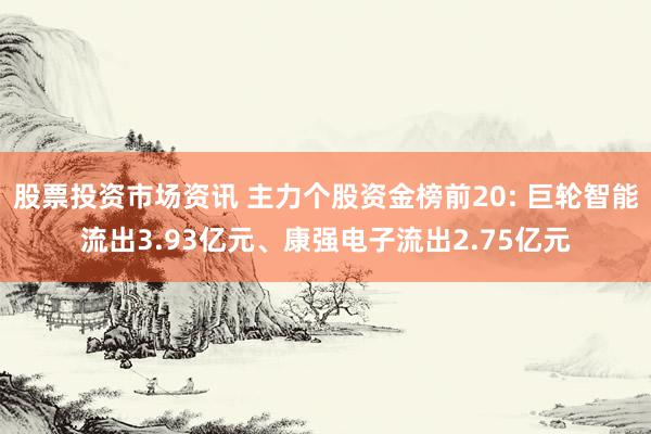 股票投资市场资讯 主力个股资金榜前20: 巨轮智能流出3.93亿元、康强电子流出2.75亿元