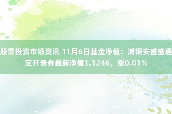 股票投资市场资讯 11月6日基金净值：浦银安盛盛通定开债券最新净值1.1246，涨0.01%