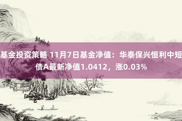 基金投资策略 11月7日基金净值：华泰保兴恒利中短债A最新净值1.0412，涨0.03%