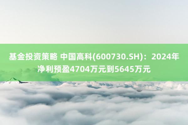 基金投资策略 中国高科(600730.SH)：2024年净利预盈4704万元到5645万元