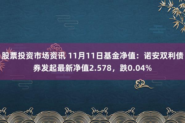 股票投资市场资讯 11月11日基金净值：诺安双利债券发起最新净值2.578，跌0.04%