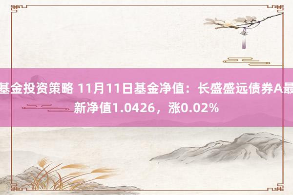 基金投资策略 11月11日基金净值：长盛盛远债券A最新净值1.0426，涨0.02%