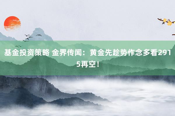 基金投资策略 金界传闻：黄金先趁势作念多看2915再空！