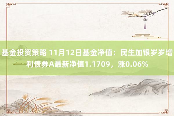 基金投资策略 11月12日基金净值：民生加银岁岁增利债券A最新净值1.1709，涨0.06%