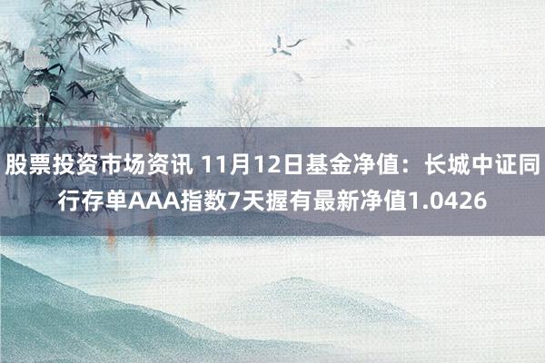 股票投资市场资讯 11月12日基金净值：长城中证同行存单AAA指数7天握有最新净值1.0426