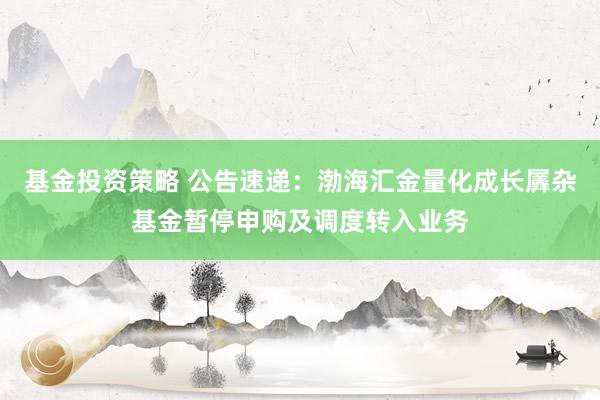 基金投资策略 公告速递：渤海汇金量化成长羼杂基金暂停申购及调度转入业务