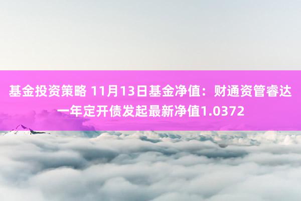 基金投资策略 11月13日基金净值：财通资管睿达一年定开债发起最新净值1.0372