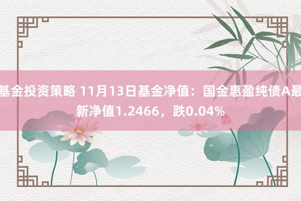 基金投资策略 11月13日基金净值：国金惠盈纯债A最新净值1.2466，跌0.04%