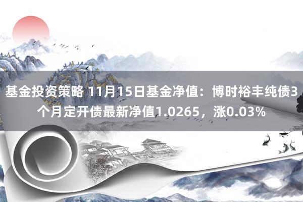 基金投资策略 11月15日基金净值：博时裕丰纯债3个月定开债最新净值1.0265，涨0.03%