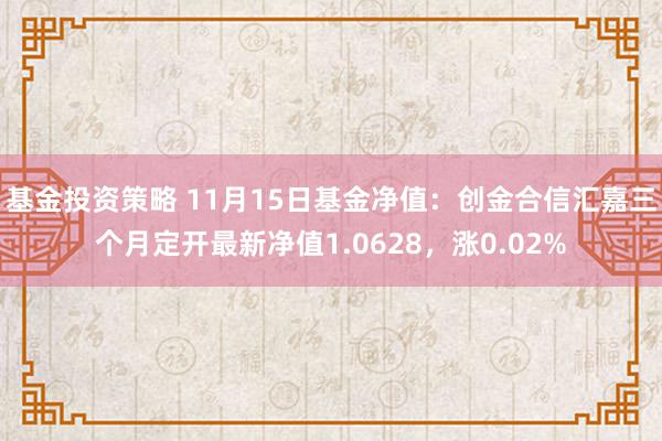 基金投资策略 11月15日基金净值：创金合信汇嘉三个月定开最新净值1.0628，涨0.02%