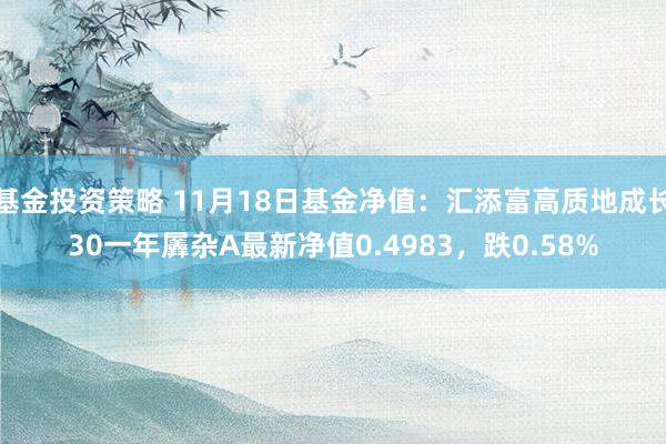 基金投资策略 11月18日基金净值：汇添富高质地成长30一年羼杂A最新净值0.4983，跌0.58%