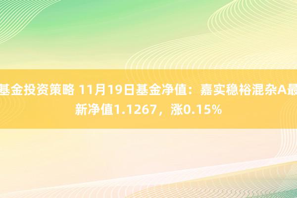 基金投资策略 11月19日基金净值：嘉实稳裕混杂A最新净值1.1267，涨0.15%