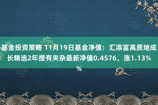 基金投资策略 11月19日基金净值：汇添富高质地成长精选2年捏有夹杂最新净值0.4576，涨1.13%