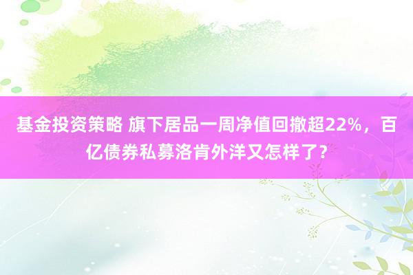 基金投资策略 旗下居品一周净值回撤超22%，百亿债券私募洛肯外洋又怎样了？