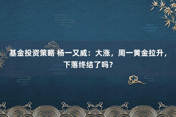 基金投资策略 杨一又威：大涨，周一黄金拉升，下落终结了吗？